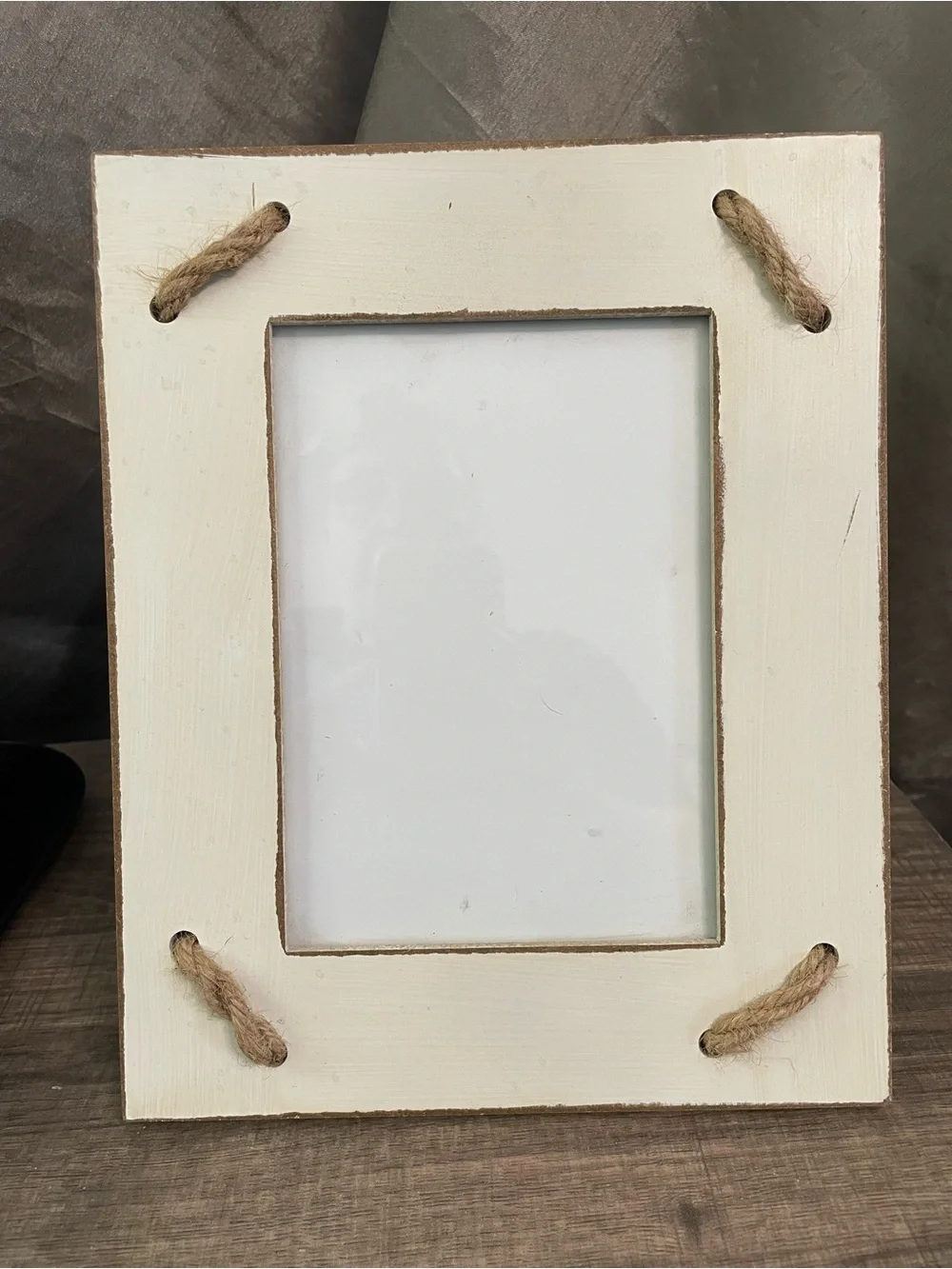 Sheffield Home Distressed White Wood Picture Frame with Rope Accents – Farmhouse